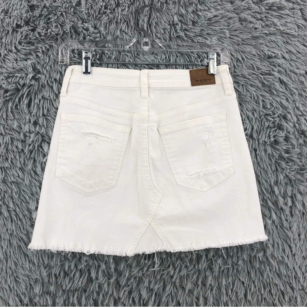 American Eagle Outfitters Mini Skirt Women Sz 0 White Denim Stretch Distressed